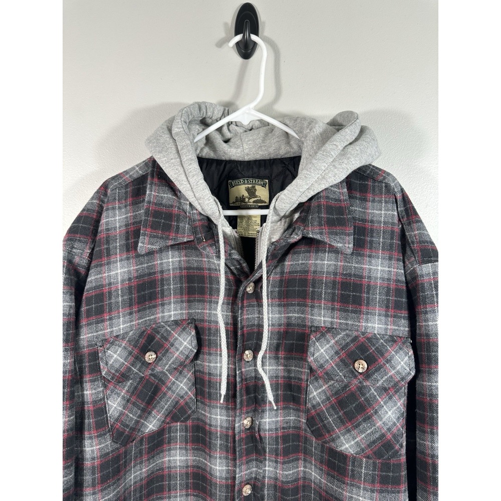 Field & Stream Shacket Mens XXL Flannel Shirt Jacket Hoodie Quilted Lining - Picture 3 of 11